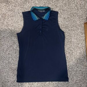 G/Fore Womens XS Navy Sleeveless Polo Shirt with Knit Striped Collar Golf Active